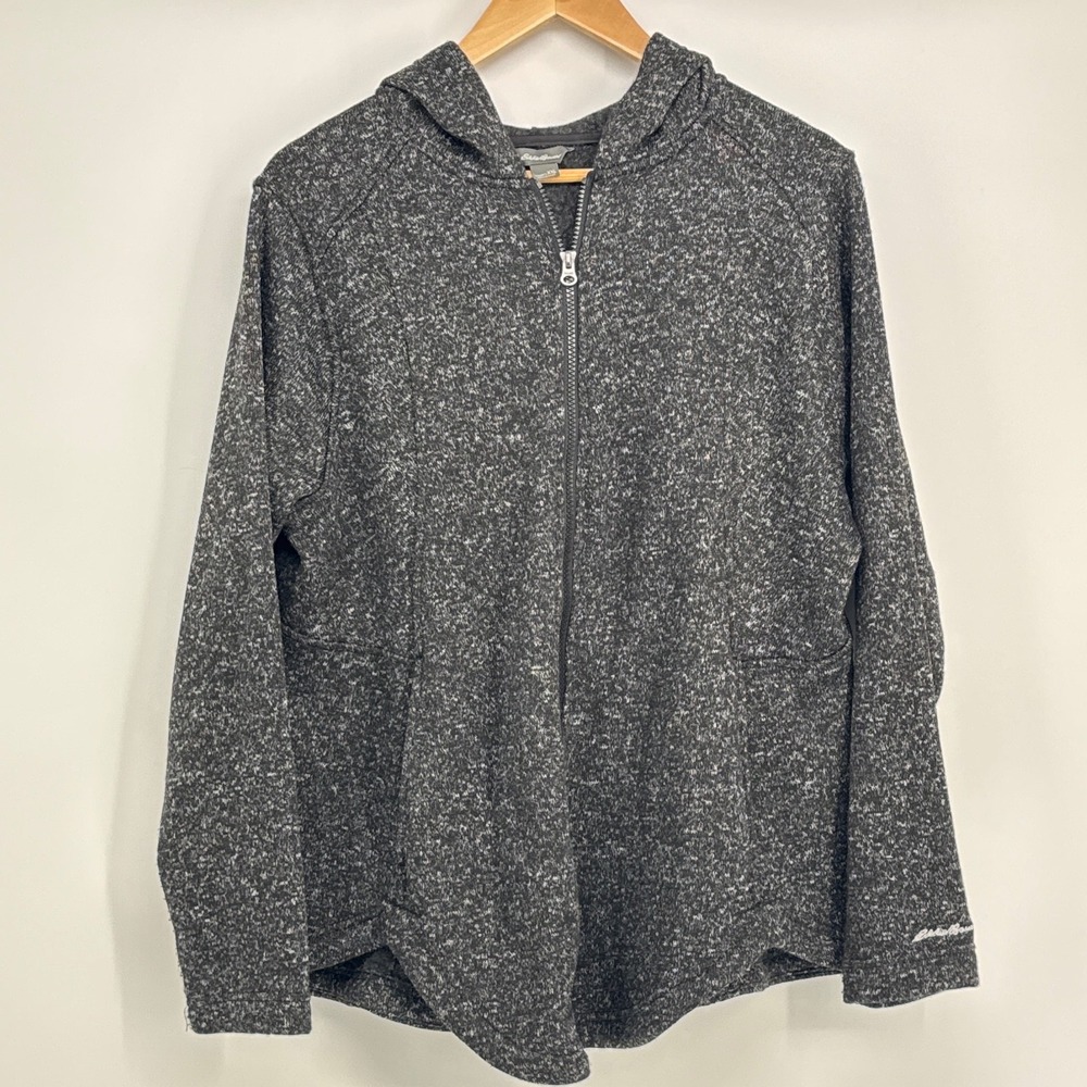 Eddie Bauer Zip Up Hoodie Womens XXL Gray Marled Knit Fleece Jacket